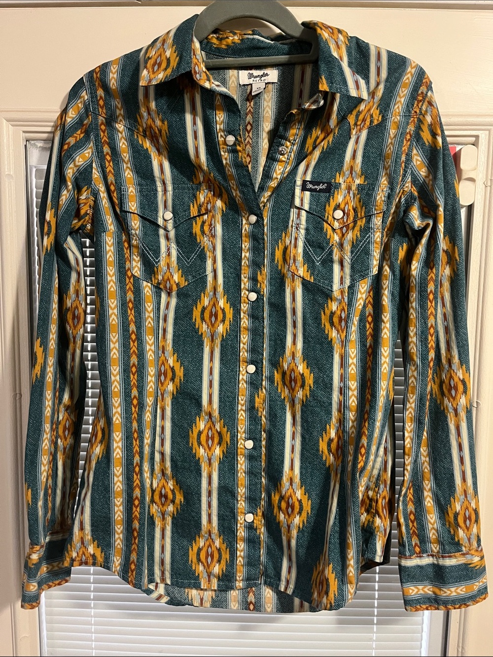 Wrangler Teal & Mustard Aztec Snap Western Shirt